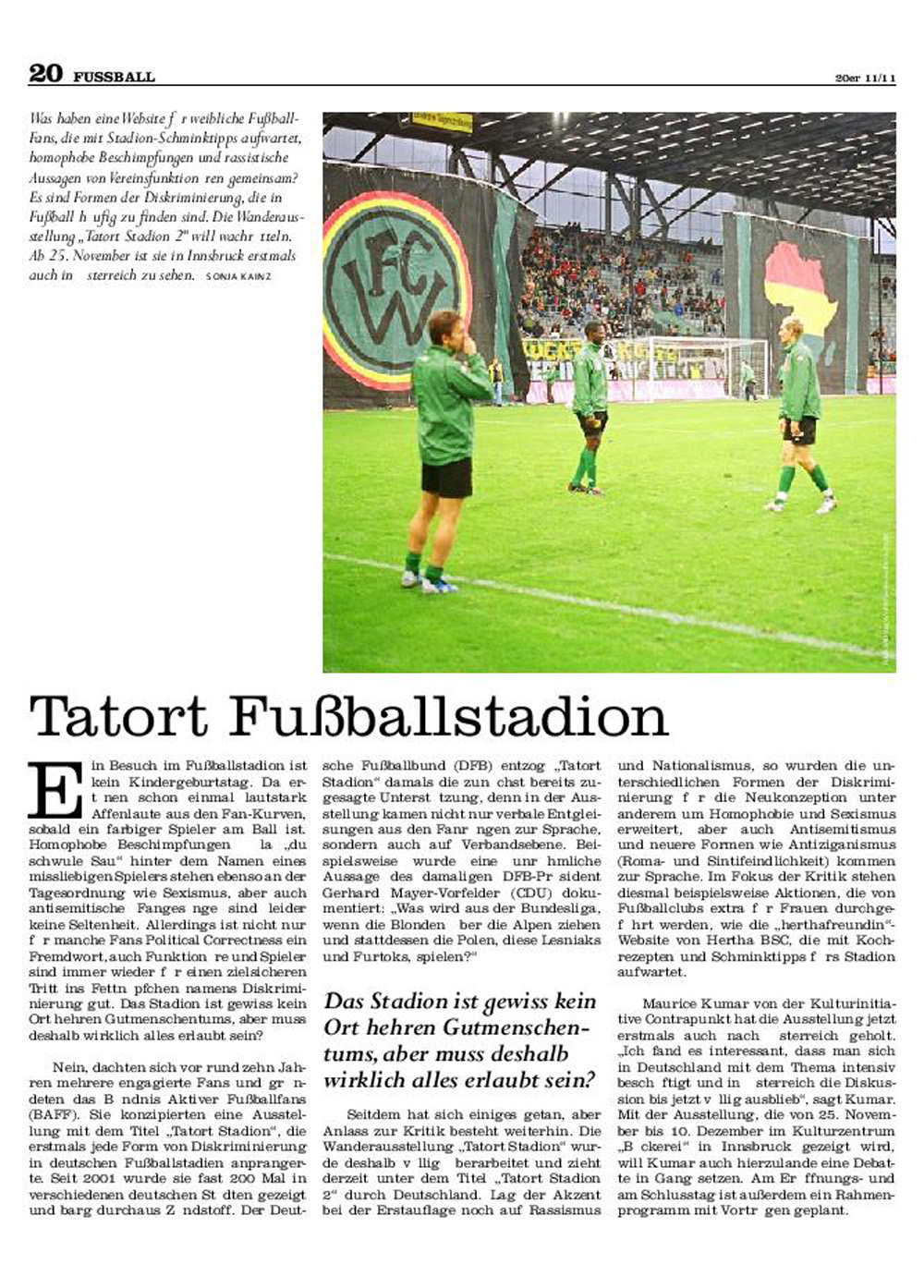 Artikel über Tatort Stadion im 20er